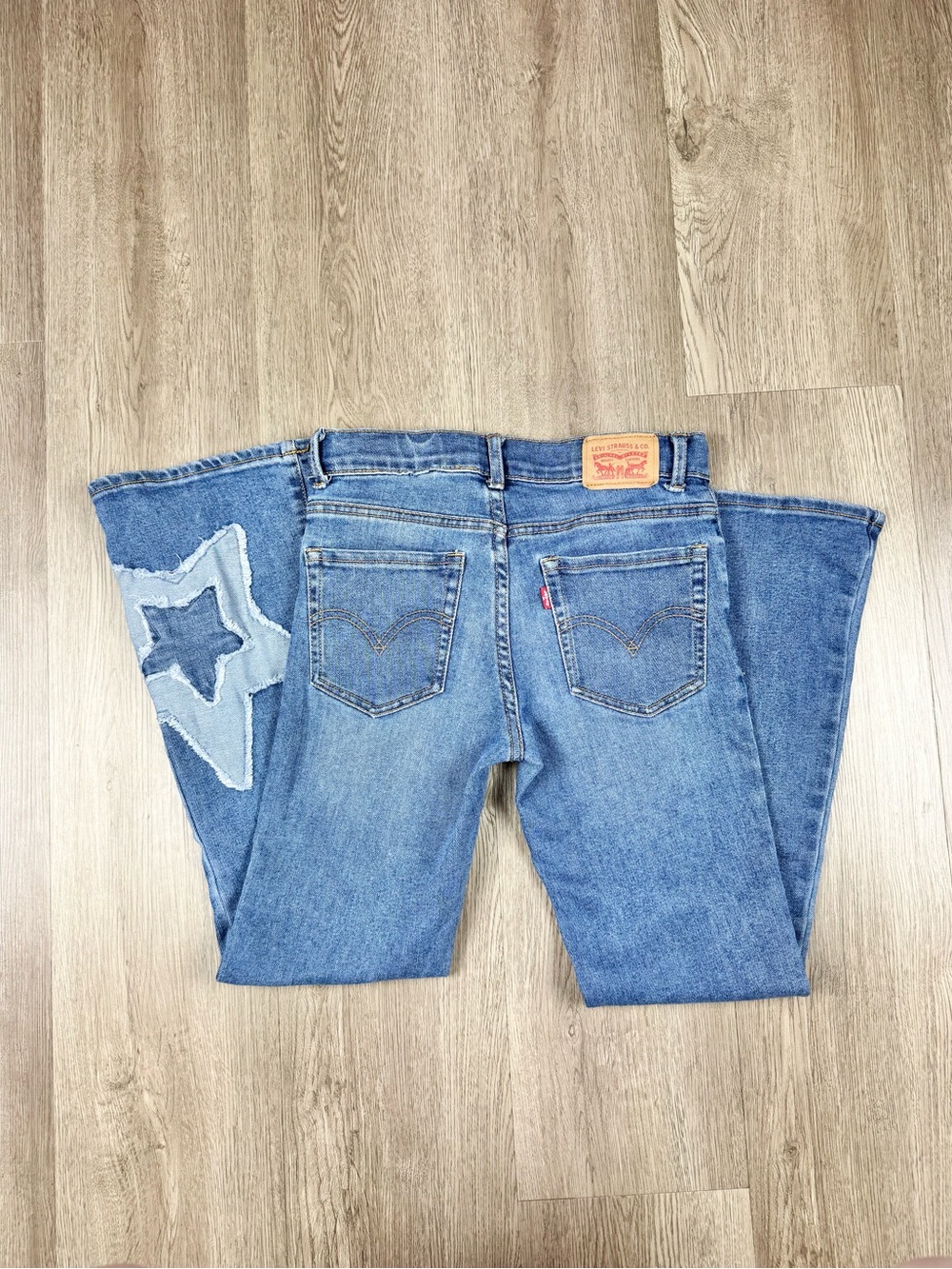 Levi's 726 Flare Blue Denim Jeans with Star Patch Girls Size 12